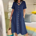 Knopfkleid Damen locker elegant V-Ausschnitt Sommer – Selina