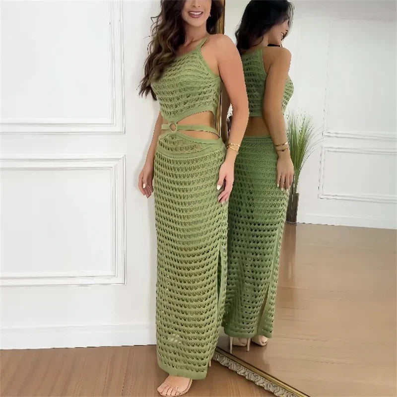 Strick Sommerkleid Figurbetont Seitenschlitz Elegant – Valeria