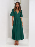 Rüschen Midikleid Elegant V-Ausschnitt Sommer – Maviera