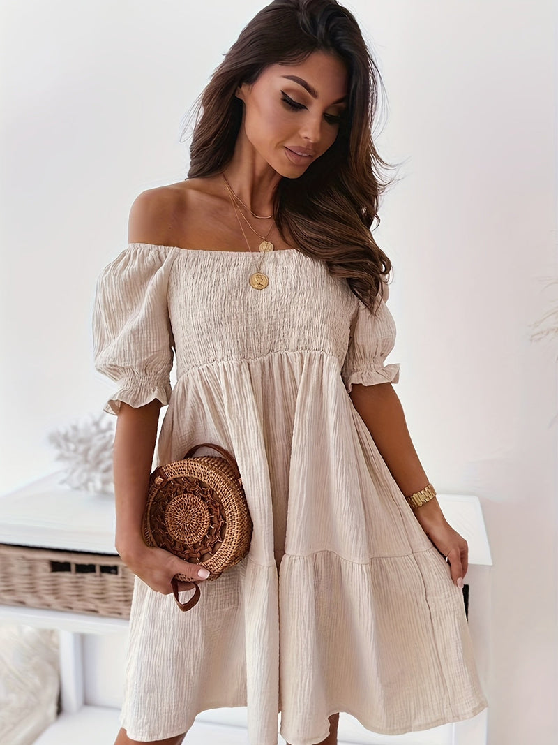 Schulterfreies Sommerkleid mit Trapezsaum – Julina