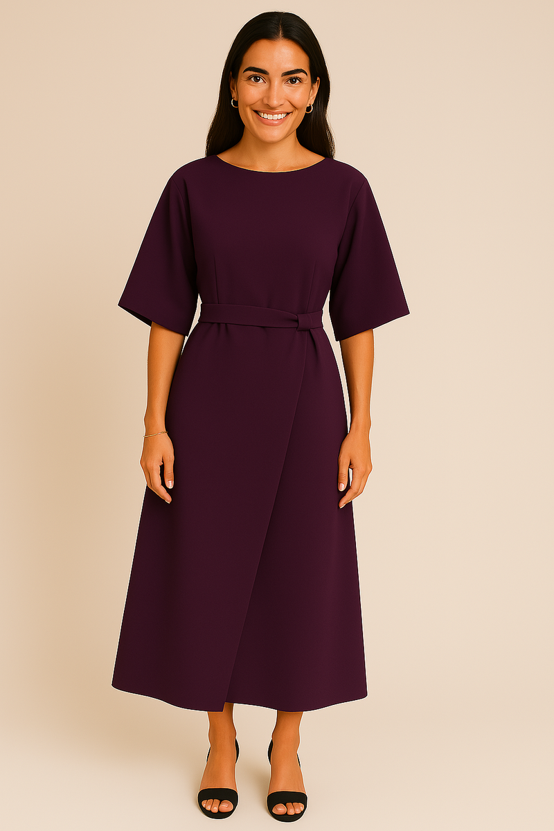 Romantisches Kleid mit Gürtel Damen knielang – Livia