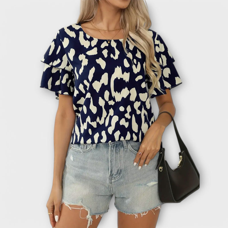 Damen Bluse Leo Muster Elegant Alltag Look – Nayelli