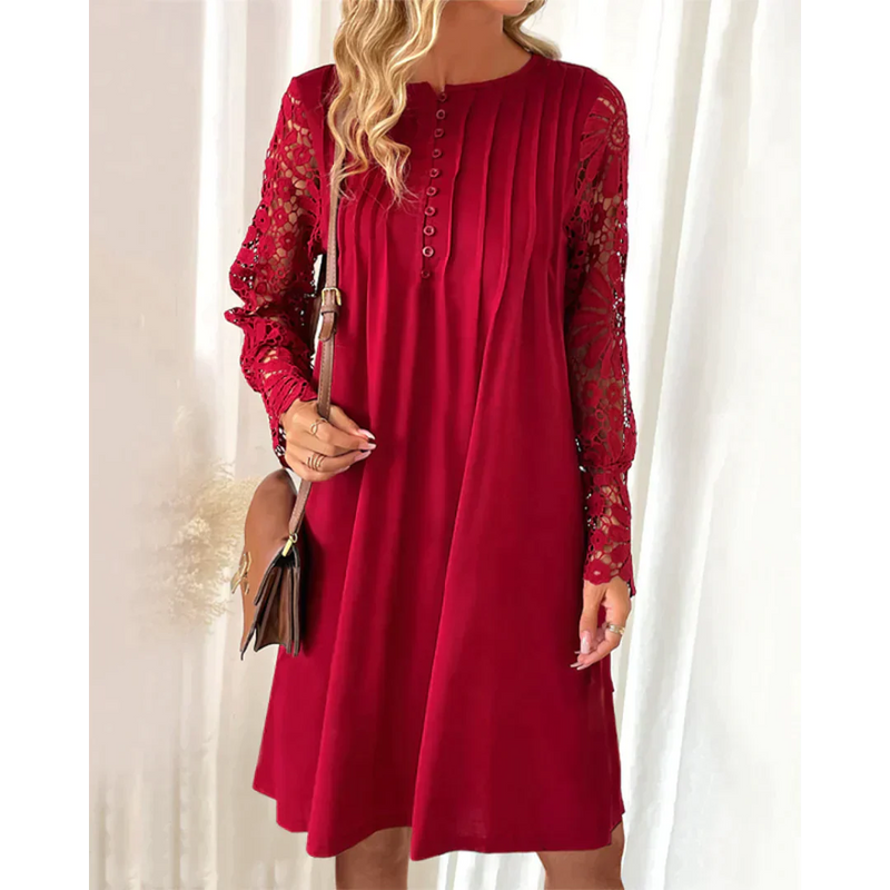 Elegantes Baumwollkleid mit Spitzenärmel – Carlotta