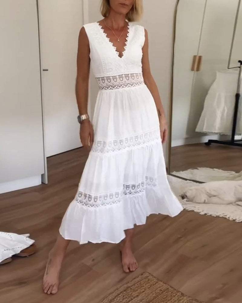 Spitzenkleid Damen Elegant Weiß Festlich Stil – Nora
