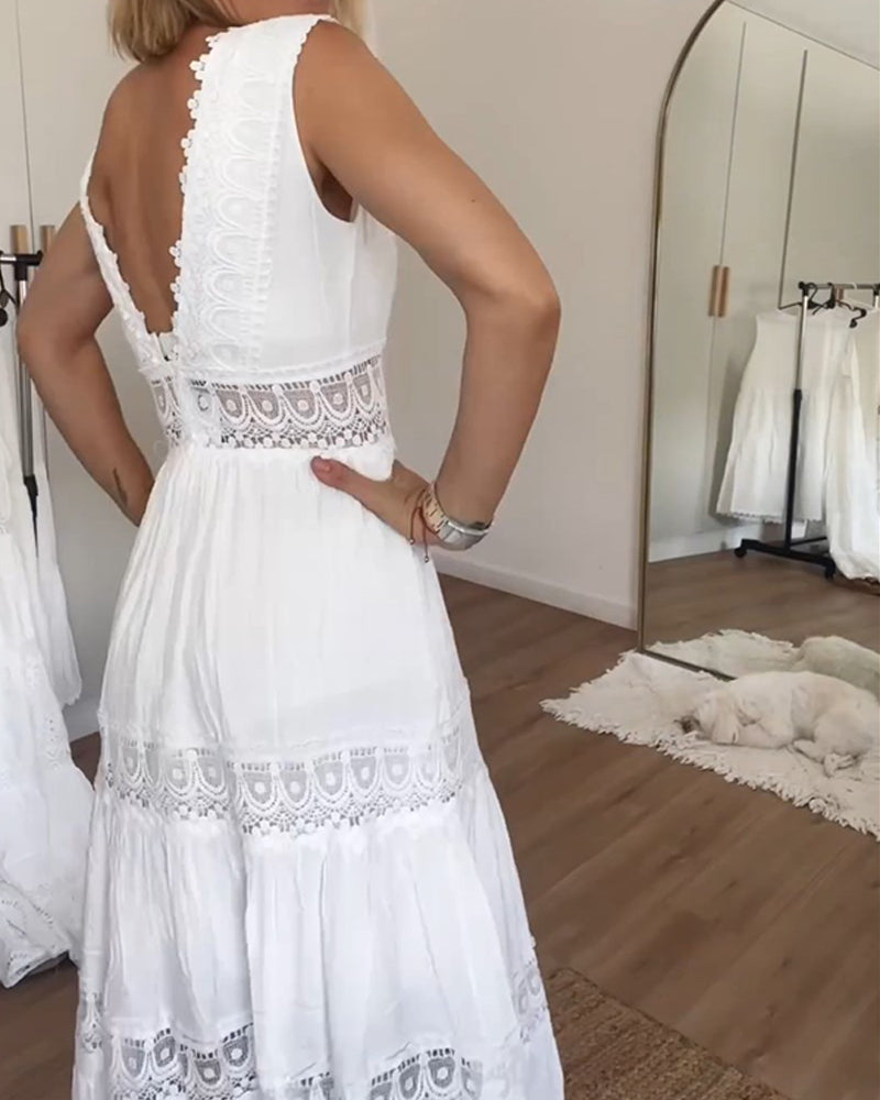 Spitzenkleid Damen Elegant Weiß Festlich Stil – Nora