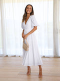 Rüschen Midikleid Elegant V-Ausschnitt Sommer – Maviera