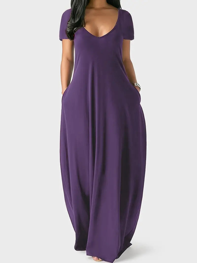 Unifarbenes Damen Maxikleid mit Taschen – Maisie