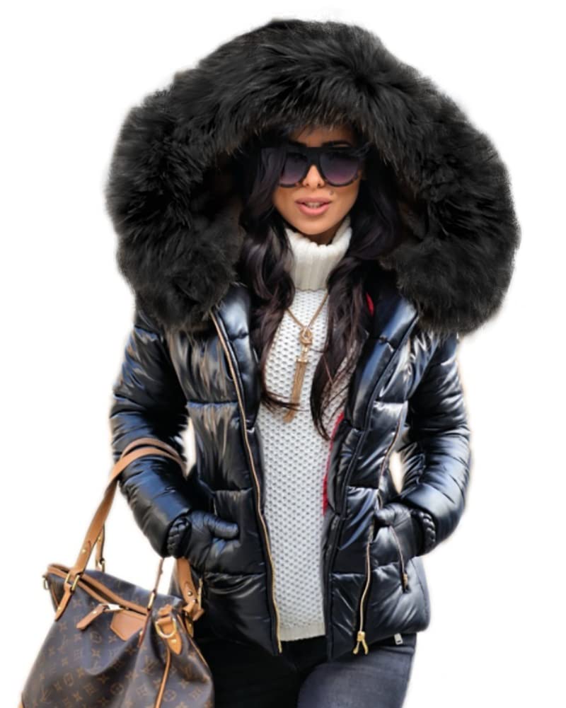 Warme Damen Winterjacke mit Kunstfellkapuze – Emilia