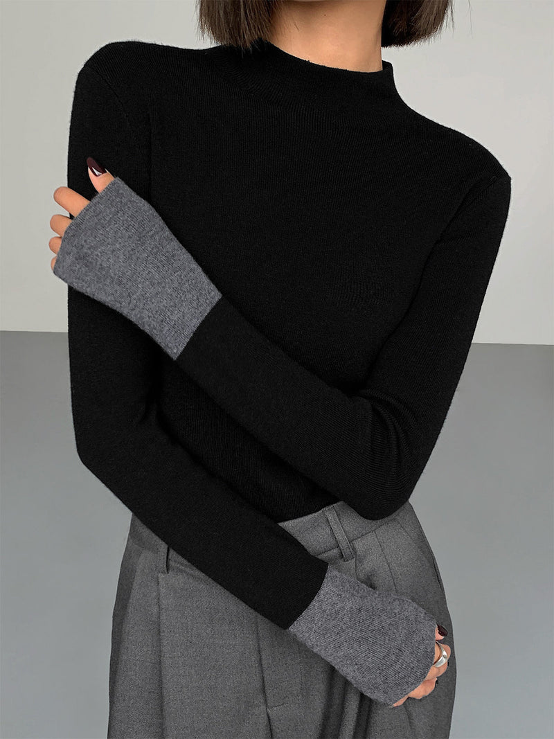 Damen-Stricktop mit Colorblock und langen Ärmeln – Lana