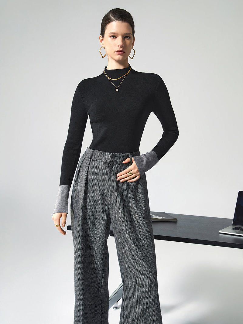 Damen-Stricktop mit Colorblock und langen Ärmeln – Lana