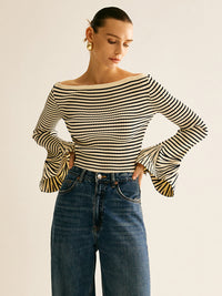Gestreiftes Damen-Shirt mit Cold-Shoulder – Selene