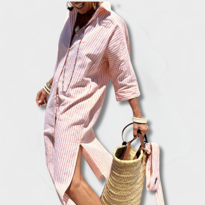 Gestreiftes Hemdkleid mit Schnürung und Taschen – Mariva
