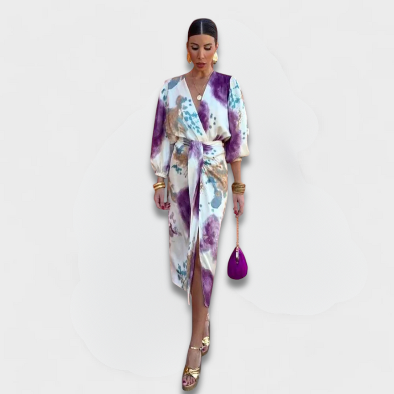 Violettes Abendkleid mit V-Ausschnitt und Stil – Amira