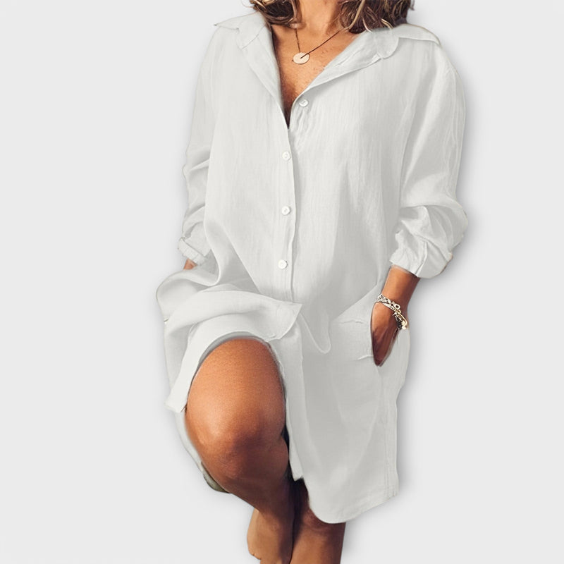 Leinenbluse mit Kragen und Brusttasche für Damen – Virella