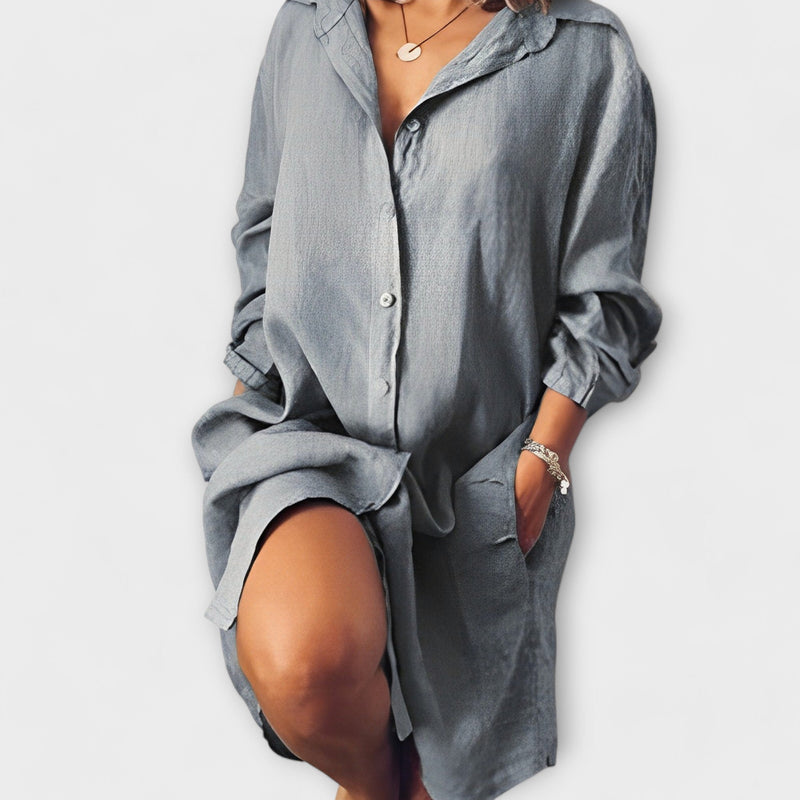 Leinenbluse mit Kragen und Brusttasche für Damen – Virella