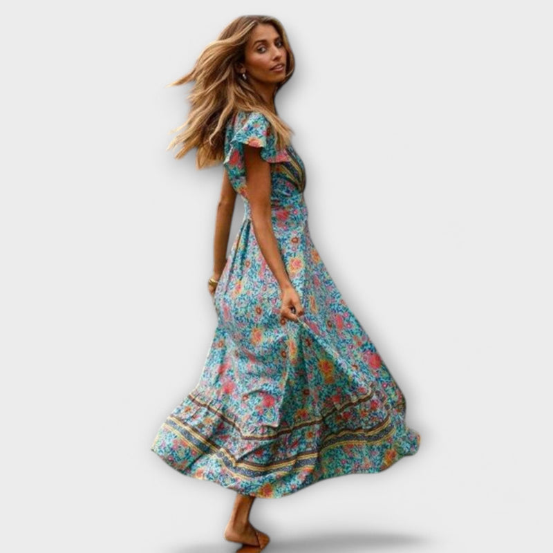Boho Maxi Sommerkleid Damen mit Blumenmuster – Amira