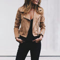 Damen Lederjacke Elegant Asymmetrisch Alltag Look – Selvera