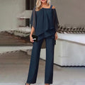 Zweiteiliges Damen Outfit schulterfrei aus Chiffon – Elenya