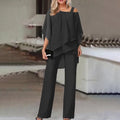 Zweiteiliges Damen Outfit schulterfrei aus Chiffon – Elenya