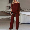 Zweiteiliges Damen Outfit schulterfrei aus Chiffon – Elenya