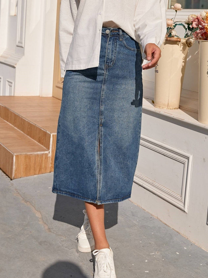 Eleganter Denim-Bleistiftrock mit Schlitz – Kalista