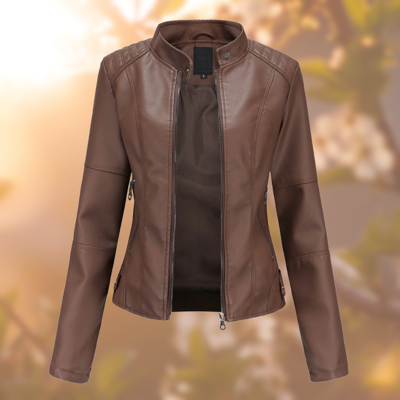 Damen Lederjacke mit Reißverschlusstaschen und Komfortpassform – Amelie