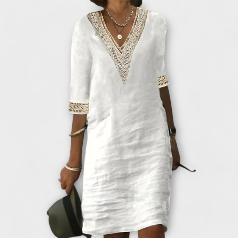 Damen Kleid Leinen Baumwolle Elegant Alltag – Noravie