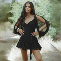 Schwarzes Chiffon Minikleid mit Drapierung – Alenya