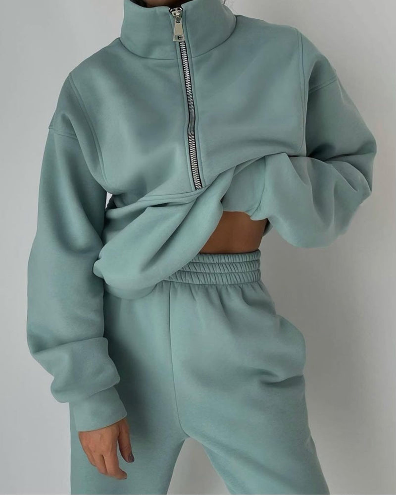 Gemütliches Fleece-Lounge-Set mit Reißverschluss für Damen – Evy