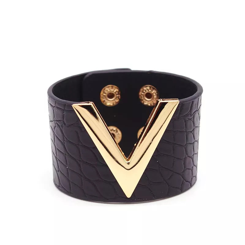Breites Leder-Wickelarmband mit Metallakzent für Damen – Lisa