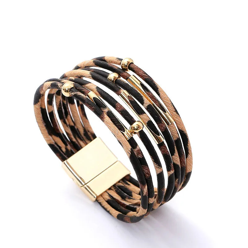 Leder Wickelarmband mit Leopardenmuster – Sophia