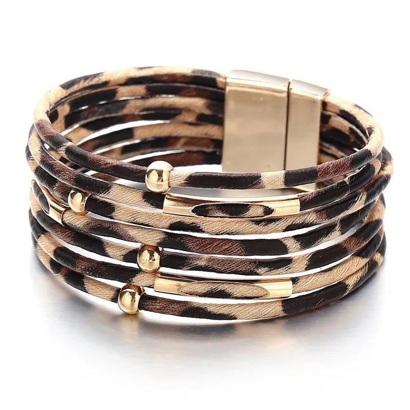Leder Wickelarmband mit Leopardenmuster – Sophia