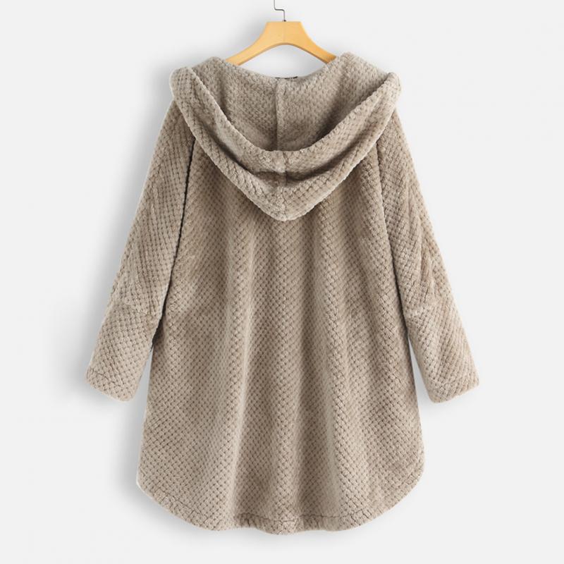 Damen Fleecejacke warm mit Kapuze und Knöpfen – Carola