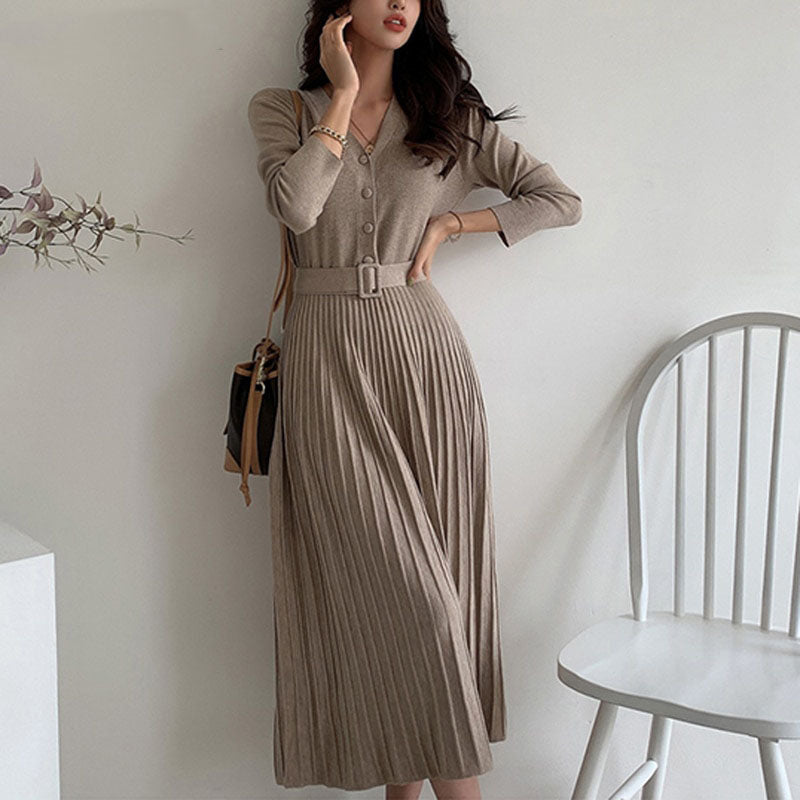 Elegantes V-Ausschnitt-Kleid mit Gürtel für Damen – Elena