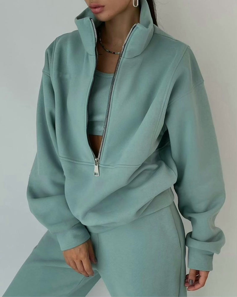 Gemütliches Fleece-Lounge-Set mit Reißverschluss für Damen – Evy
