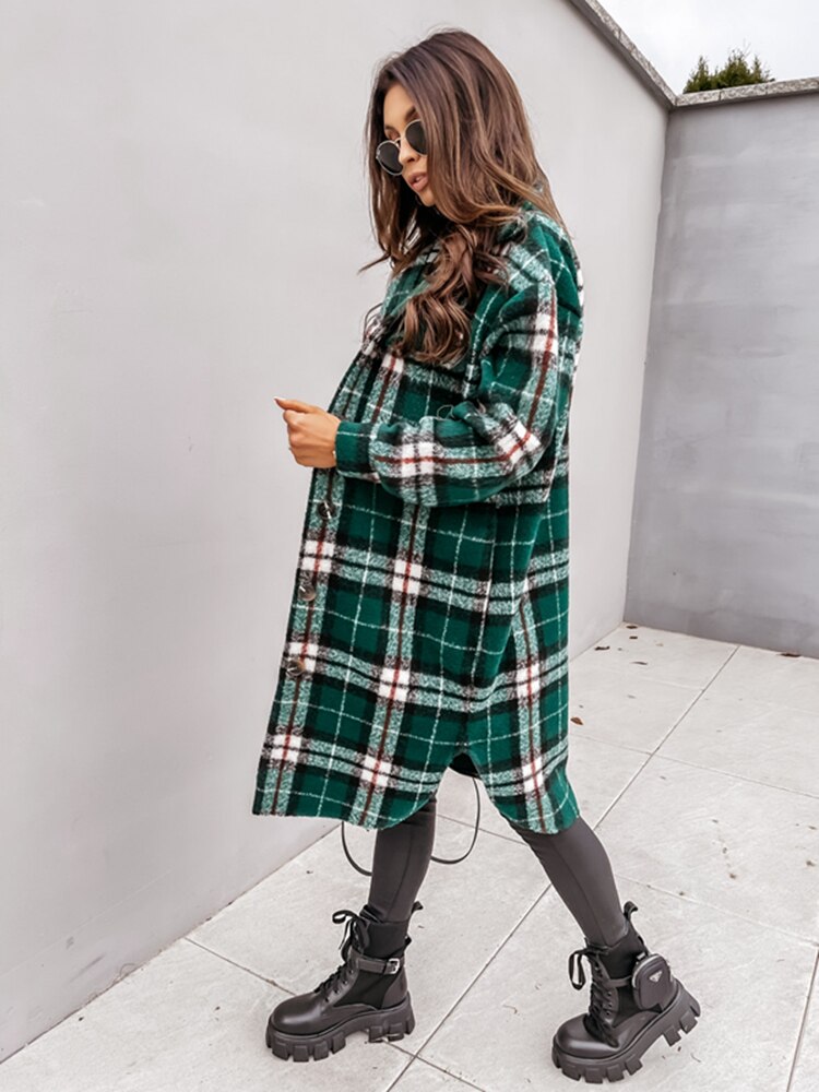 Langer Karo-Wollmantel im Oversize-Look – Emilia