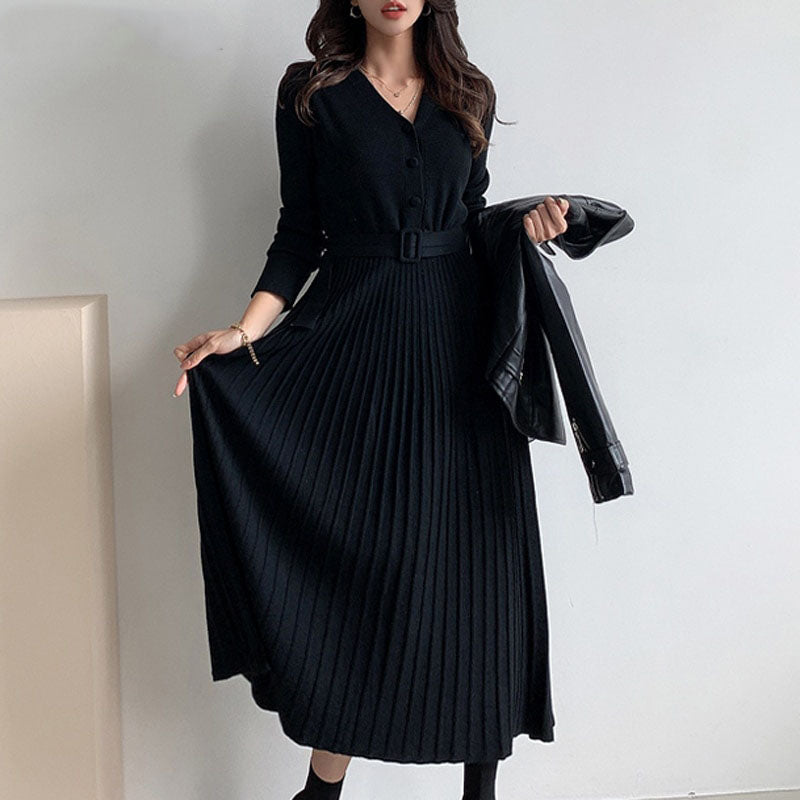 Elegantes V-Ausschnitt-Kleid mit Gürtel für Damen – Elena