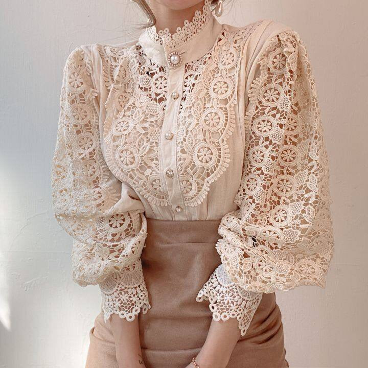Elegante Spitzenbluse mit Puffärmeln für Damen – Sophie