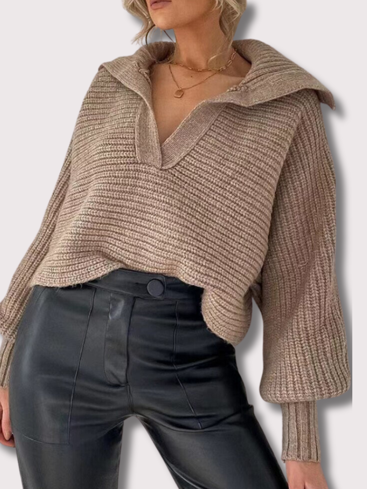 Damen Strickpullover mit V-Ausschnitt und lockerem Schnitt – Anna