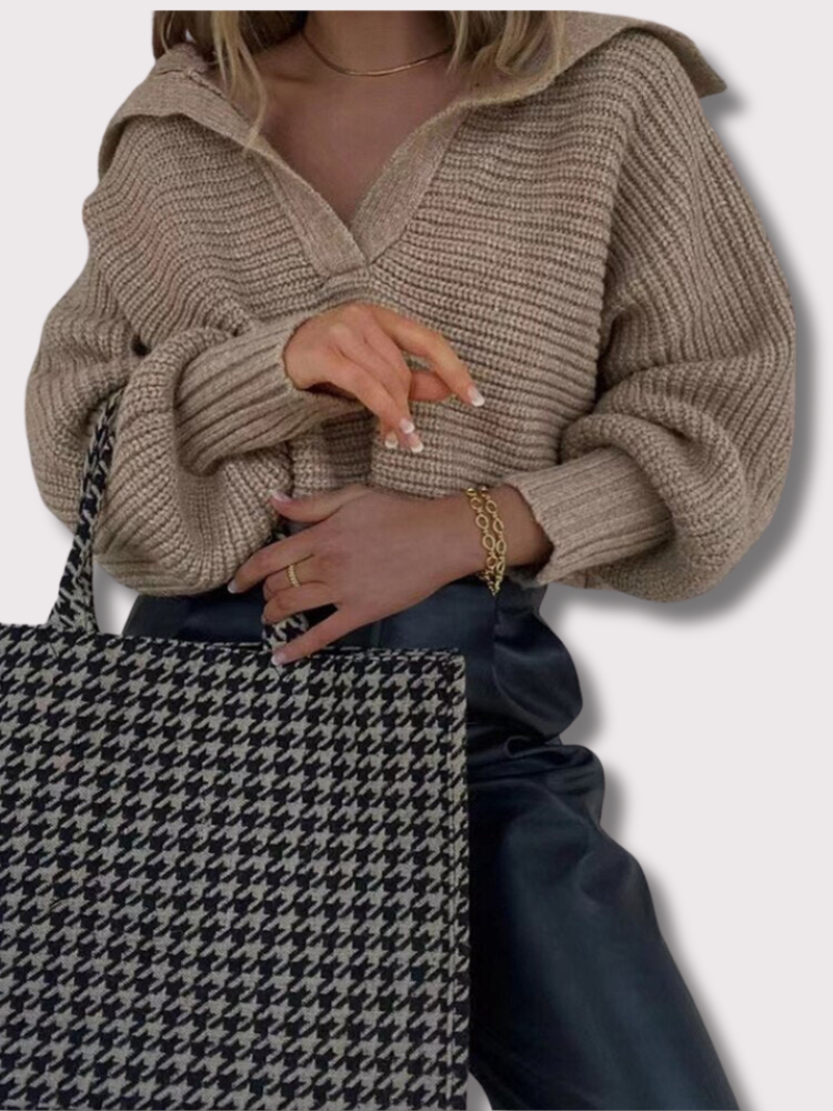 Damen Strickpullover mit V-Ausschnitt und lockerem Schnitt – Anna