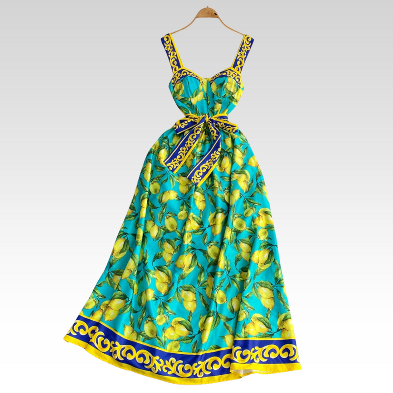Sommerkleid Zitronenmuster Italienischer Stil Luftig – Bellina