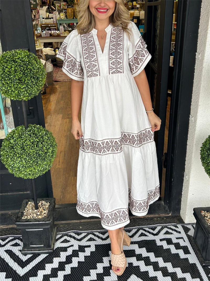 Besticktes Boho Midi Kleid mit A-Linie – Amira