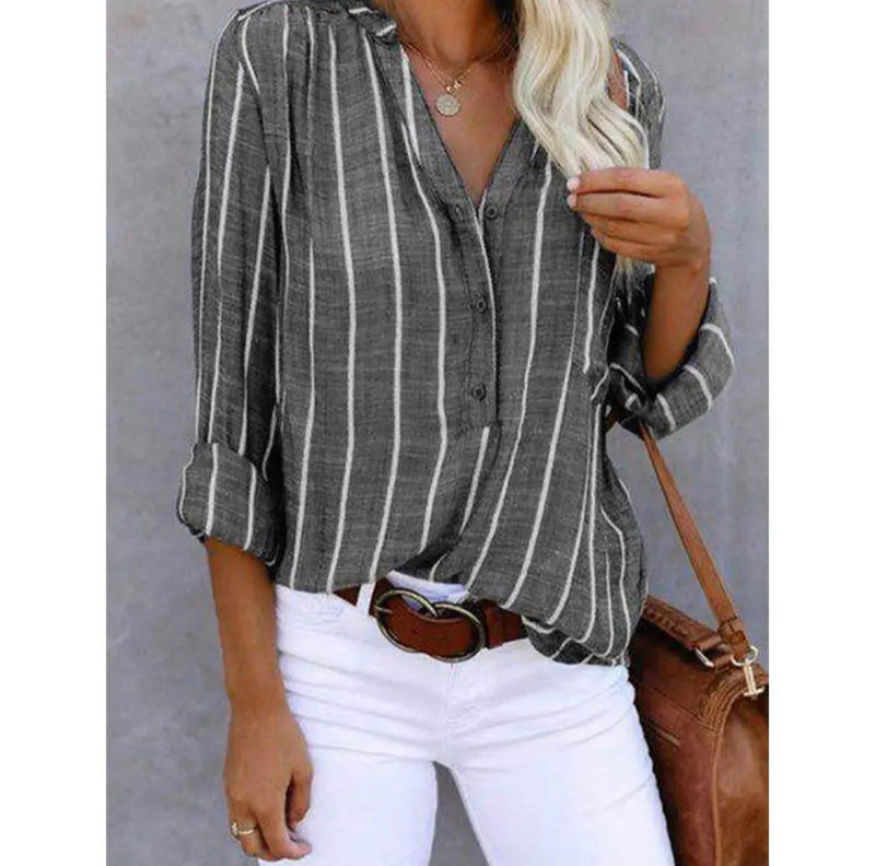 Bluse Damen Gestreift Knopf-Down Locker – Lea