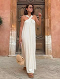 Maxi Sommerkleid Elegant Neckholder Twist Look – Liora