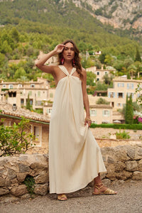 Maxi Sommerkleid Elegant Neckholder Twist Look – Liora