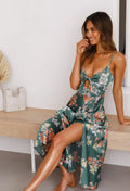 Blumenkleid Grün Elegant Figurbetont Sommerlook – Malina