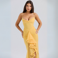 Midi Kleid Gelb Raffung Sommer Elegant – Sophie