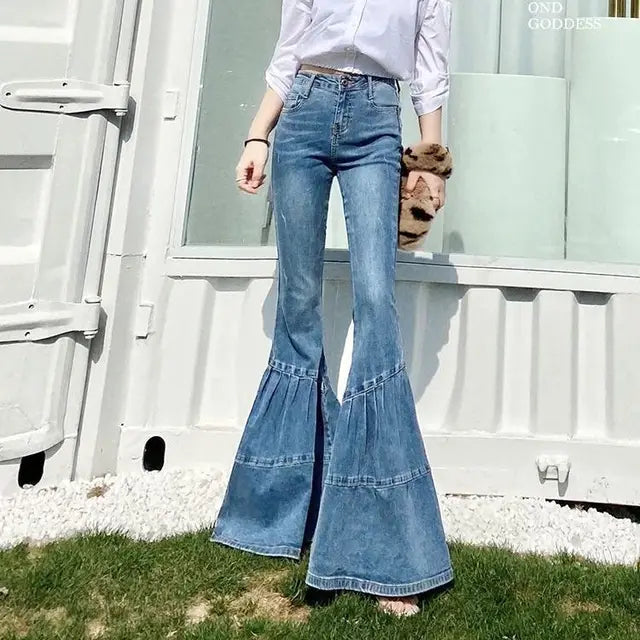 High-Waist Damen-Schlagjeans mit Vintage-Waschung – Lina