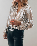 Glitzerndes Damen-Top mit Laternenärmeln für Partys – Celia