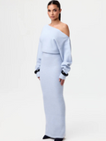 Strick Maxikleid Off Shoulder Elegant Stil – Amira
